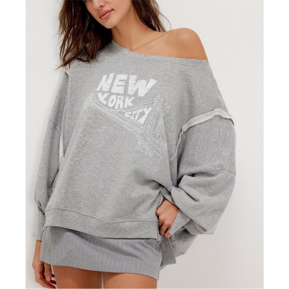 FREE PEOPLE New York City Graphic Camden Heather Gray NWT small oversized - Picture 1 of 4